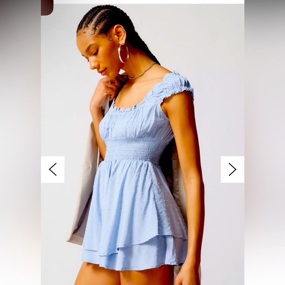 Urban Outfitter’s Light Blue Rosie Smocked Tiered Ruffle Romper XS